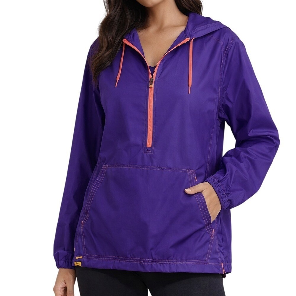 Under Armour Anorak Women's M Purple Hooded Half Zip Loose Windbreaker
